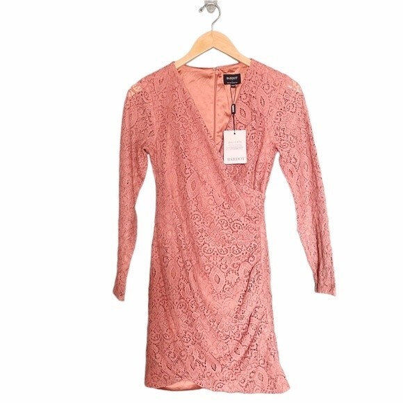 NWT Bardot Dress Isla Long Sleeve Lace Ruched Mini Copper Rose Size Small NEW - Picture 6 of 14